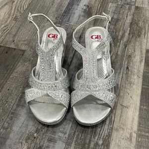 GB Girls Silver Sparkly Wedges Size 4
